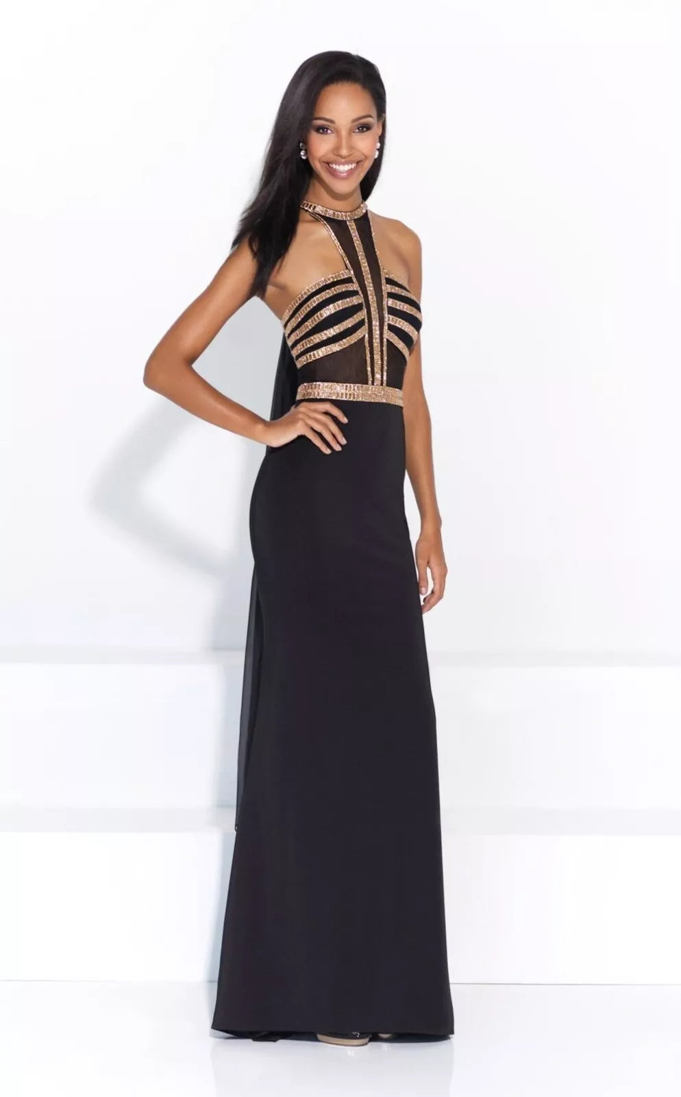 Allure Black Gold Prom Dress 17236