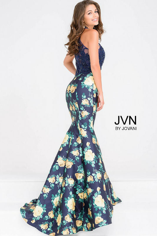 Jovani Navy Floral 2pc Prom Dress JVN47610