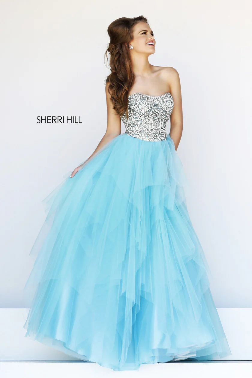 Sherri Hill Aqua PROM Dress Ball Gown 11085